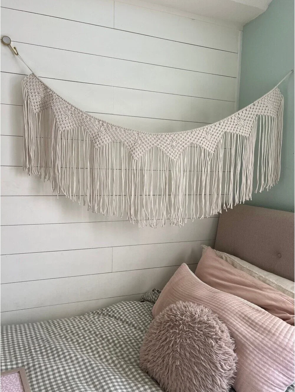 Boho Retro Macrame Fringe Wall Hanging Tapestry Beige/Cream 55